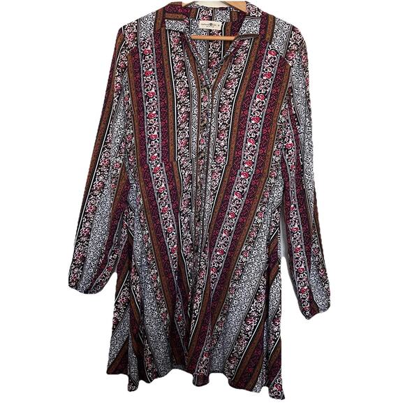 Natural Life Dresses & Skirts - Natural Life Ansley Floral Empire Waist Front Button Tunic Shirt Dress Size M